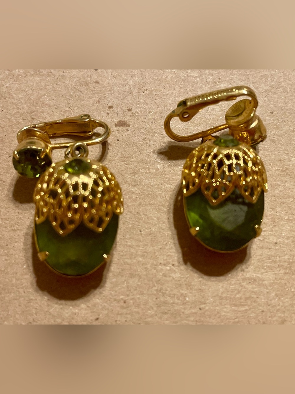 Sarah Coventry Gold-Tone Earrings with Green Stones